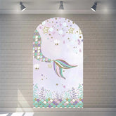 Lofaris Purple Mermaid Princess Arch Backdrop Shimmery Underwater Sea Birthday Decor Girls Party Photo Prop with Shells Bubbles